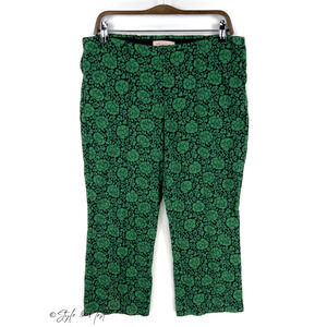 Anthropologie Philosophy Green & Black Floral Stretchy Dress Pants Size Large